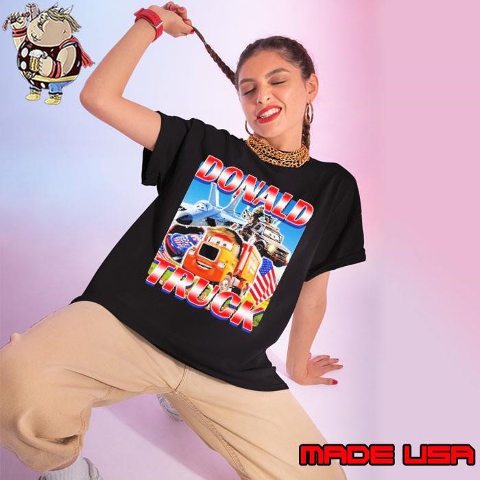 Donald Truck cartoon USA flag Ladies tee