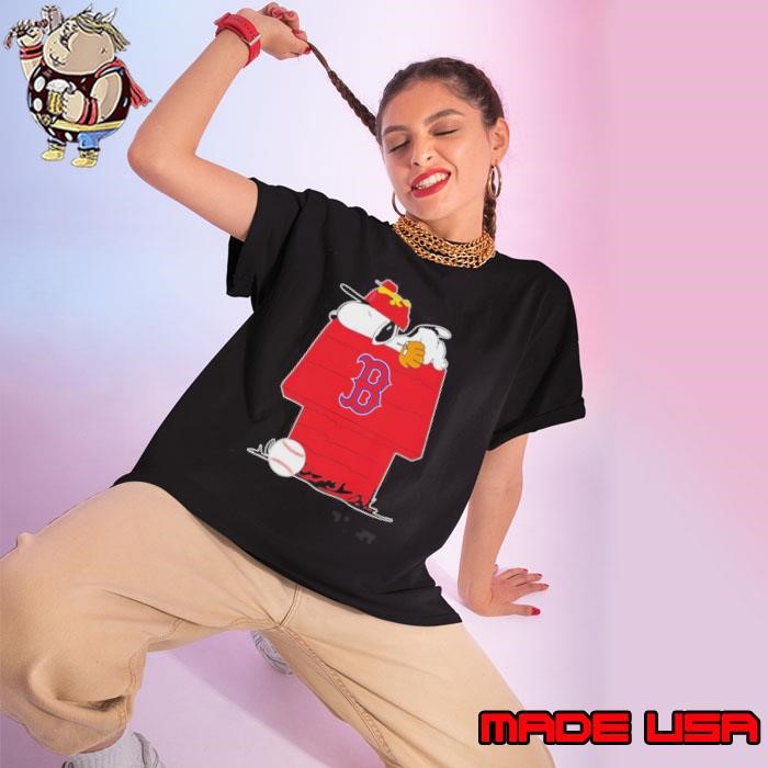 Snoopy And Woodstock Sleeping Dog House Boston Red Sox Ladies tee