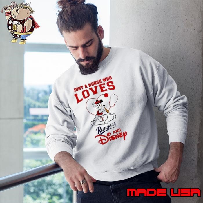 Texas Rangers Mickey Mouse just a nurse who loves and Disney Baseball shirt