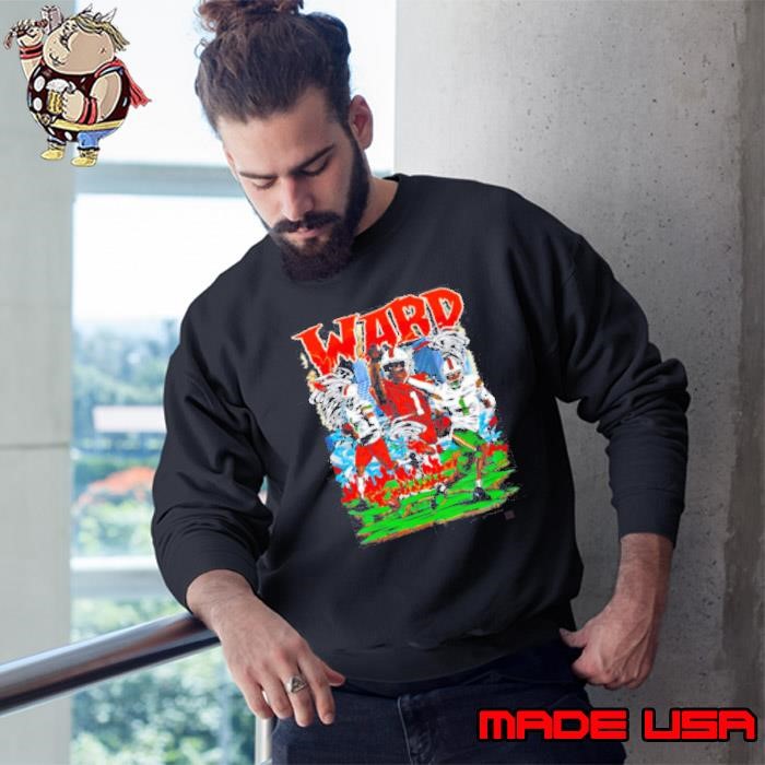 WARD Number 1 Miami Hurricanes Football Player Comic Style City Flames Sweatshirt