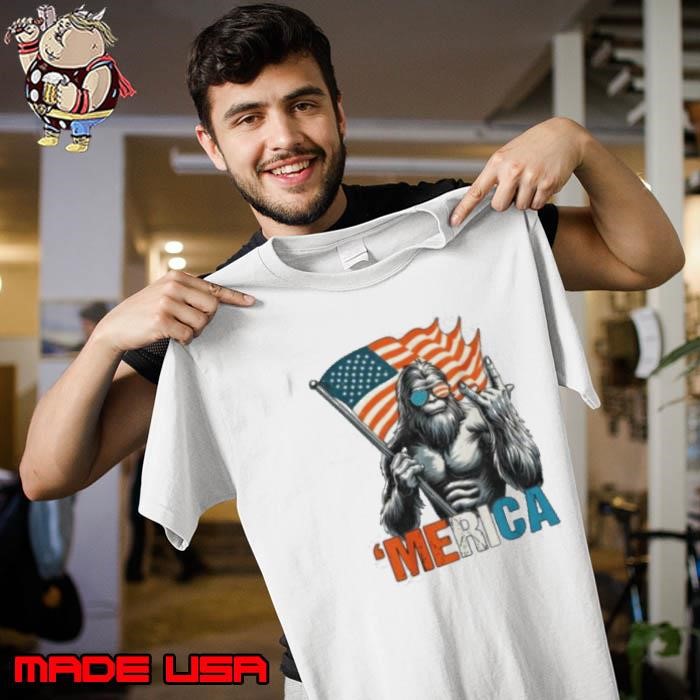 Bigfoot Merica Rock American Flag Patriotic 4th Of July Unisex