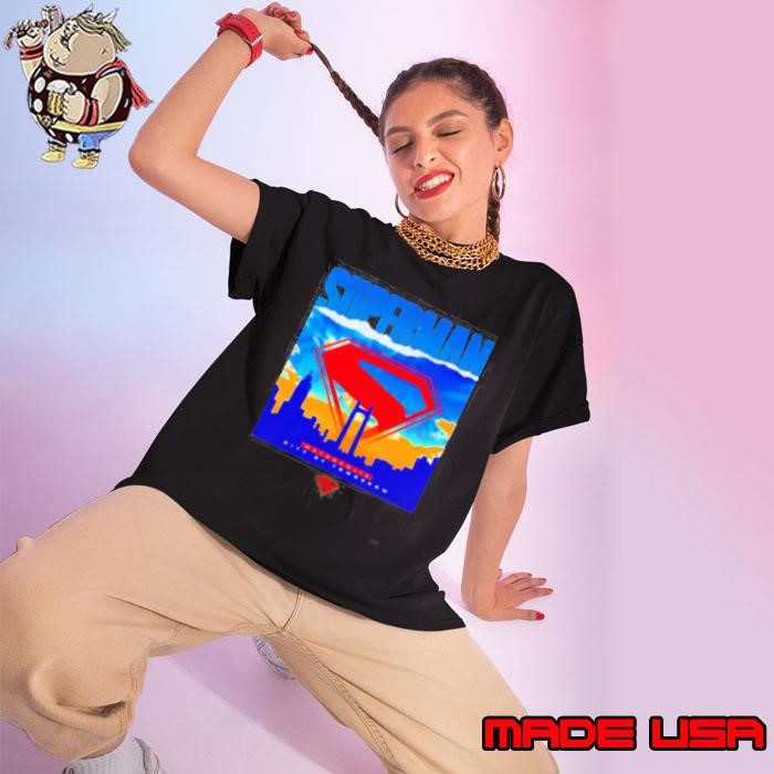 Superman metropolis city of tomorrow ripped poster Ladies tee